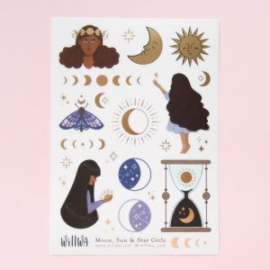 Moon Sun and Star Girls Sticker Sheet - Design by Willwa