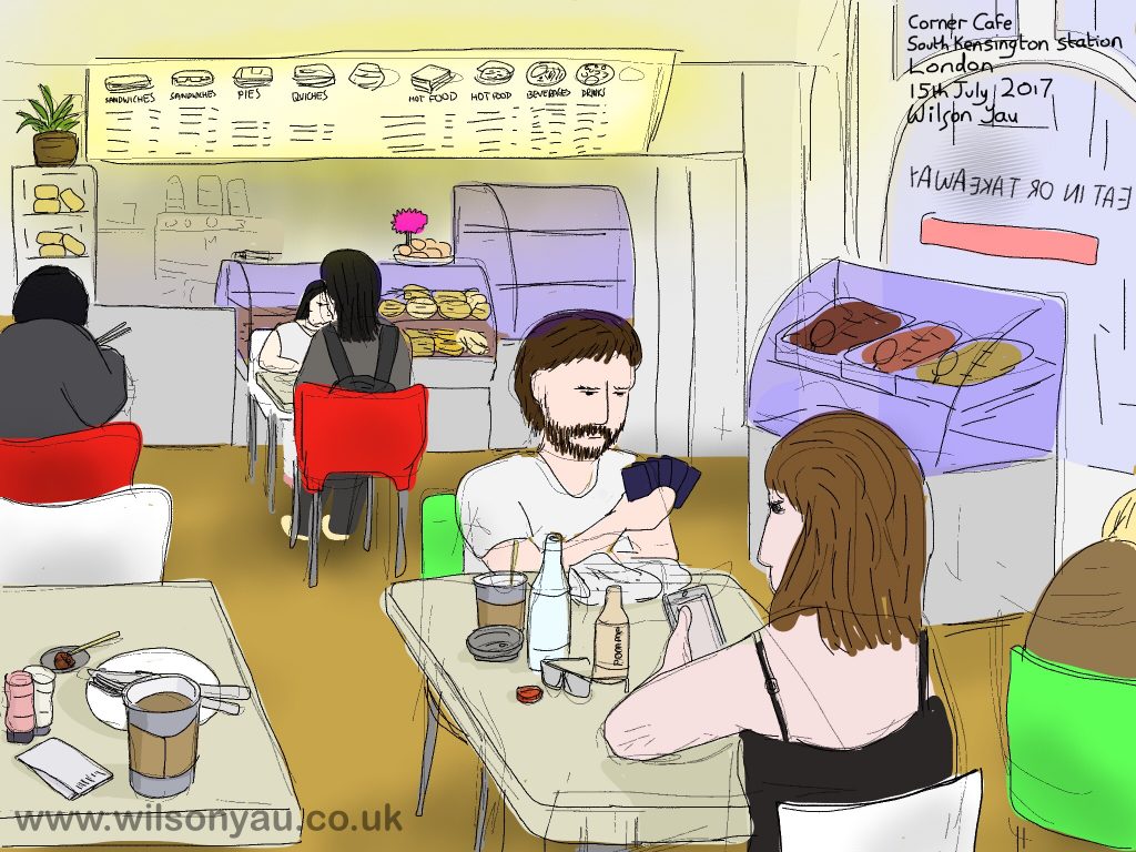 Corner Cafe, South Kensington underground station, 5pm 15th July 2017