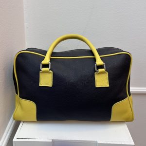 Leather bag navy/yellow