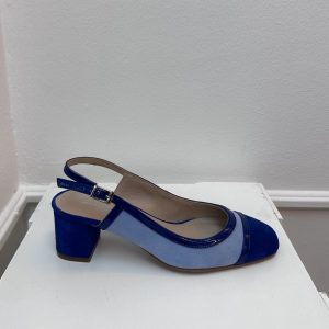 Exclusieve leren slingbacks in blue suède