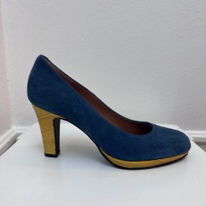 Suede pumps petrol/ocre