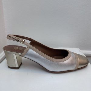 Exclusieve leren slingbacks in goud/zilver leer