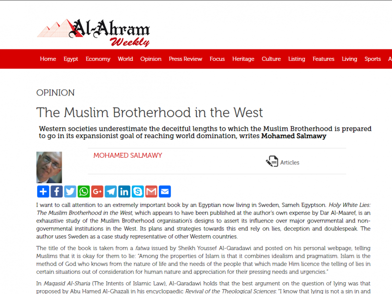 Recentioner för Holy White Lies i Al-Ahrams tidningar har försvunnit men de kan läsas här