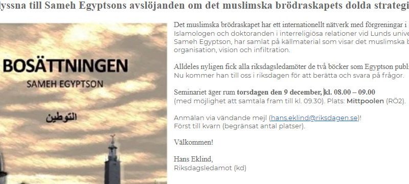 Riksdagsledamot, Hans Eklind: Riksdagsledamöter! Kom och lyssna till Sameh Egyptson