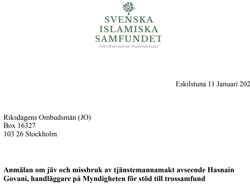 En son till en av grundarna  till Muslimska Brödraskapet i Sverige JO-anmäls för jäv och missbruk