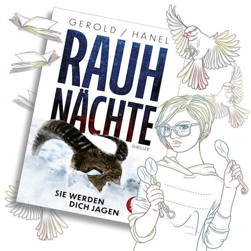 Buchcover Rauhnächte, Schädel eines Ziegenbocks im Schnee