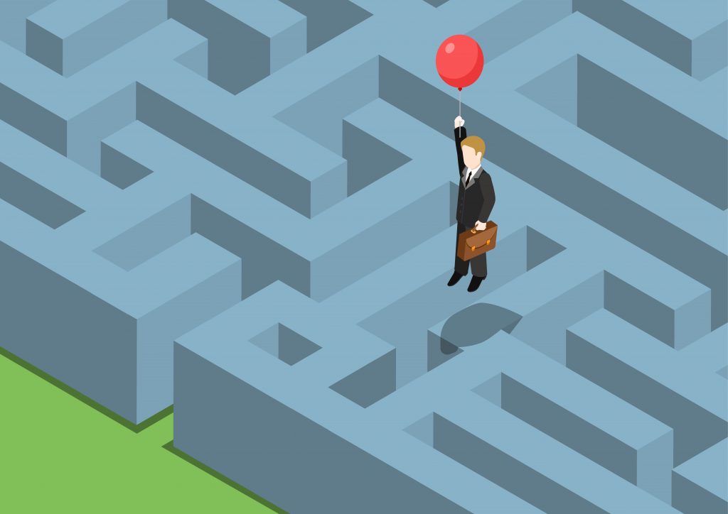 man lost in labyring gets out with balloon