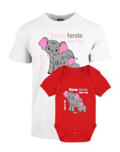 vores-første-morsdag-med-elefant-sæt-2-hvid-rød-body-tshirt