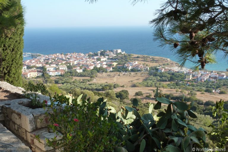 Griechenland, Samos, Aussicht Höhlenkloster Moni Spilianis