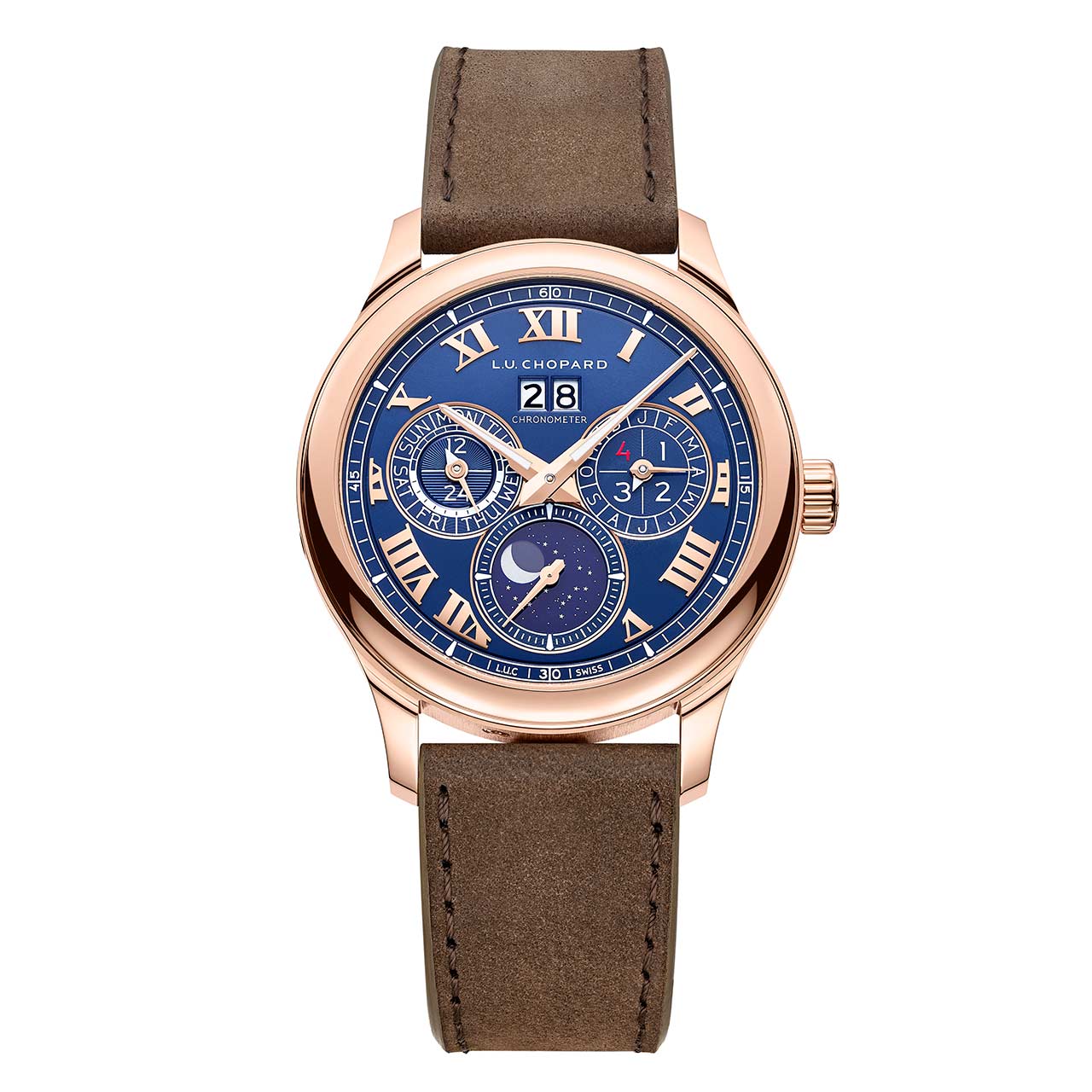 Chopard L.U.C Perpetual Chronograph Watch In Platinum With Blue