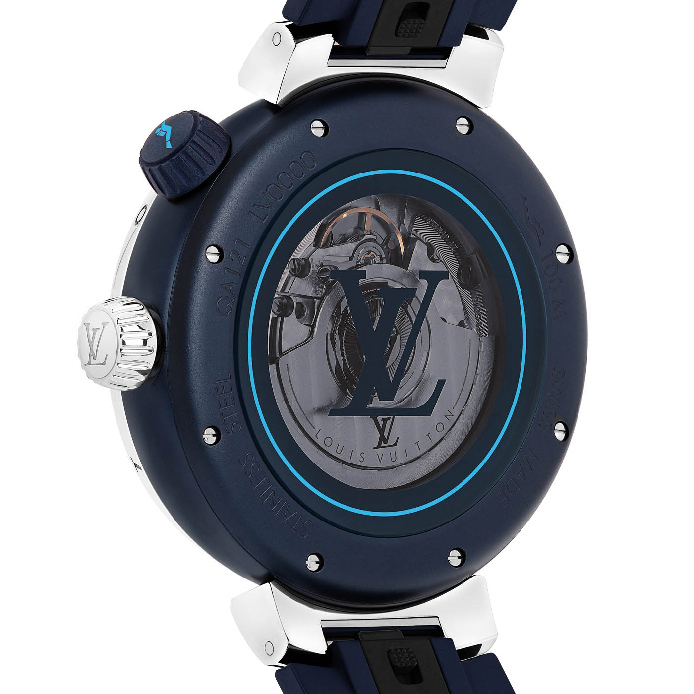 Watch Louis Vuitton Tambour Diving II Or Rose XL  Tambour Diving II Pink  Gold - Blue Rubber Strap