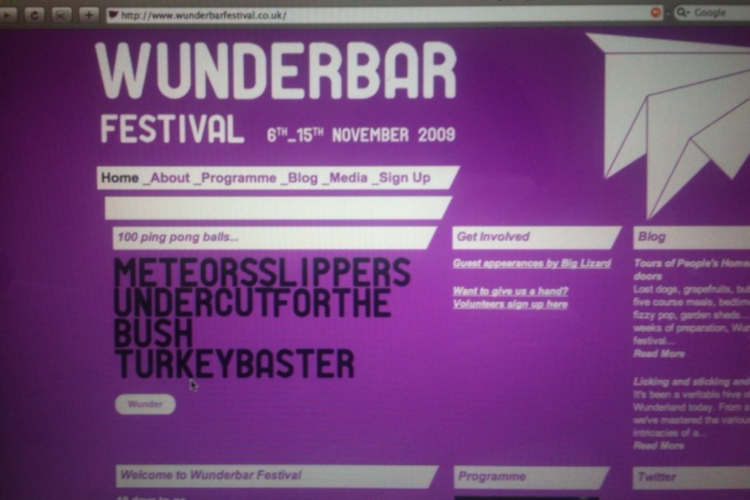 A screengrab of the 2009 Wunderbar Festival website. It has a purple background and white and black writing.