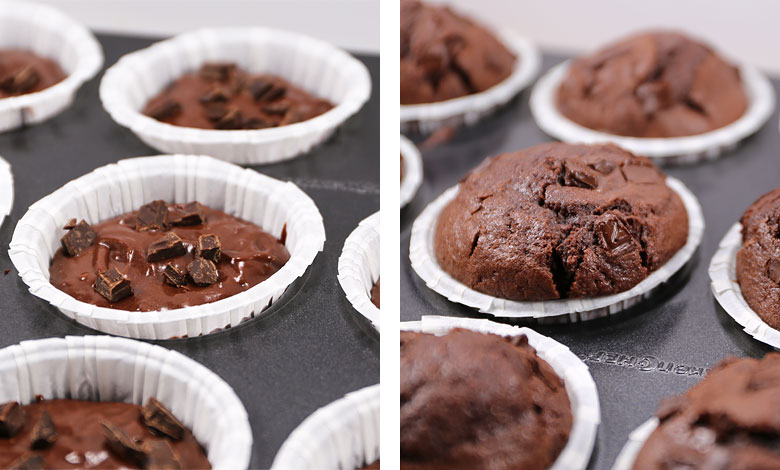 Chokolademuffins med chokoladestykker