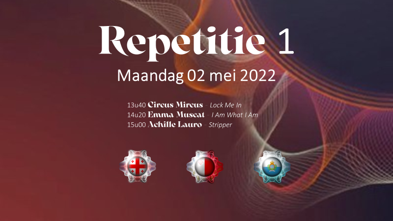 Eerste repetitie van Georgië, Malta en San Marino.