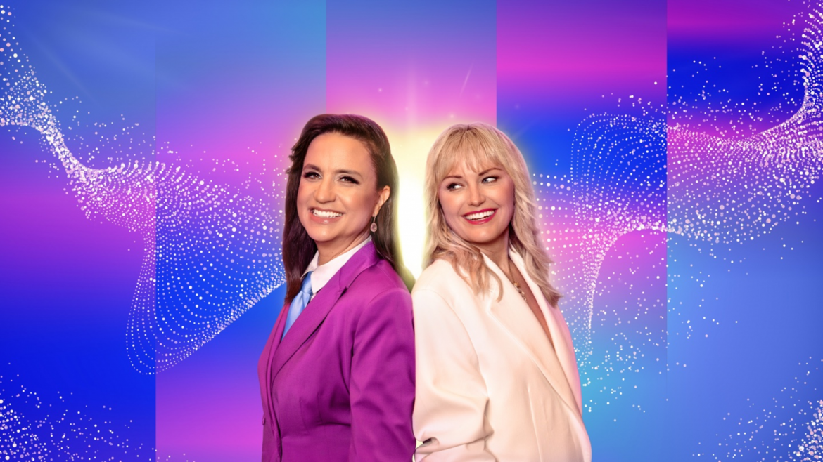 Petra Mede en Malin Åkerman presenteren Eurovisiesongfestival 2024.