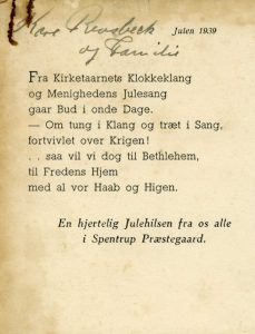 En julehilsen fra Spentrup Præstegaard, 1939.