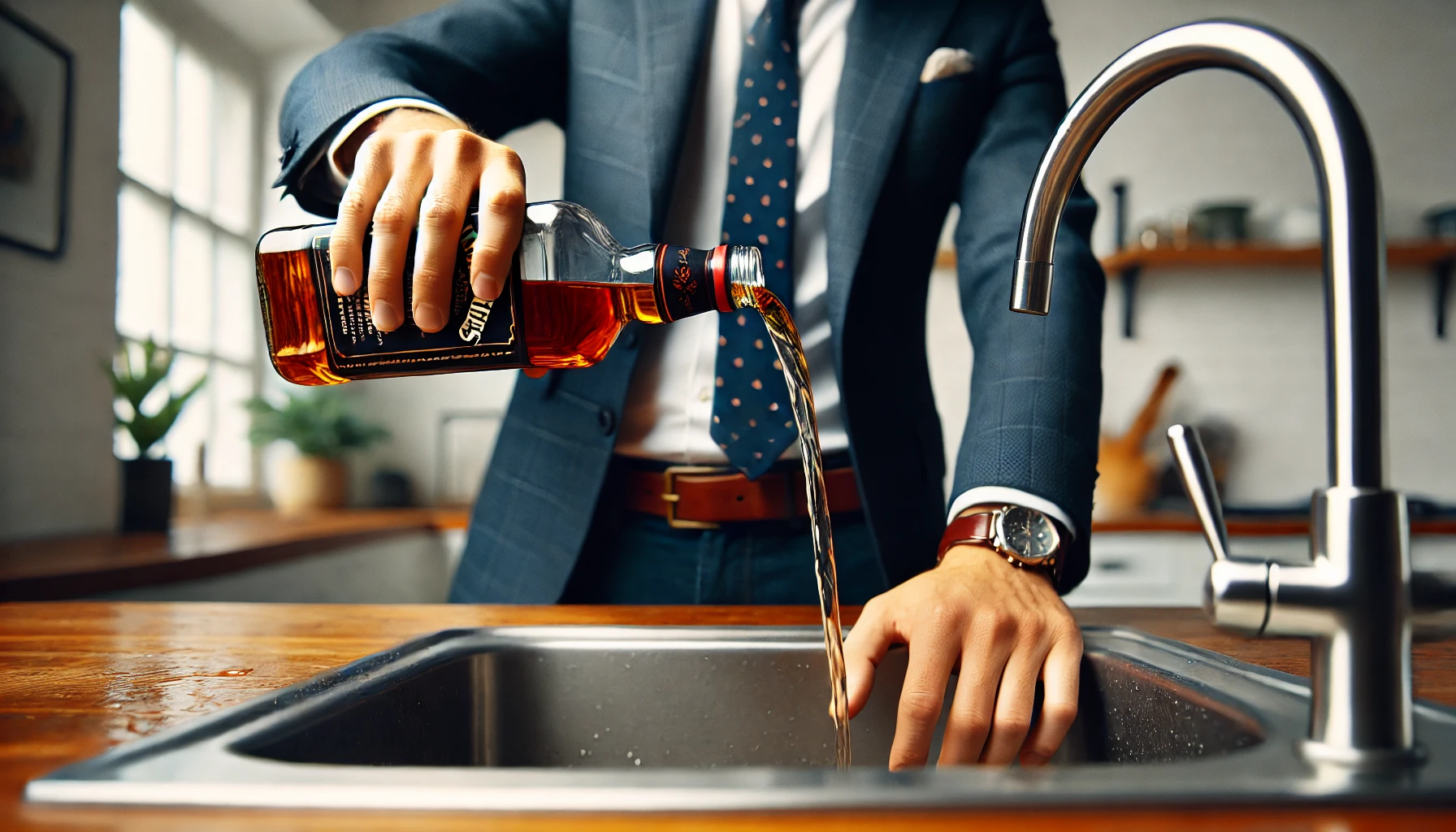 Pouring whisky down the kitchen sink