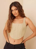 Missguided - Crop tops - Sand - Woven Corset Top - Toppar & T-shirts