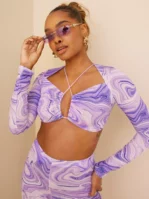 NLY One - Crop tops - Lila/Mönstrad - Thin Strap Print Top - Toppar & T-shirts