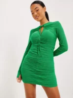 Rare London - Festklänningar - Green - Long Sleeve Ruched Mini Dress - Klänningar
