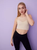 Casall - Träningstoppar - Sand - Crop Top With Mesh Insert - Träningskläder