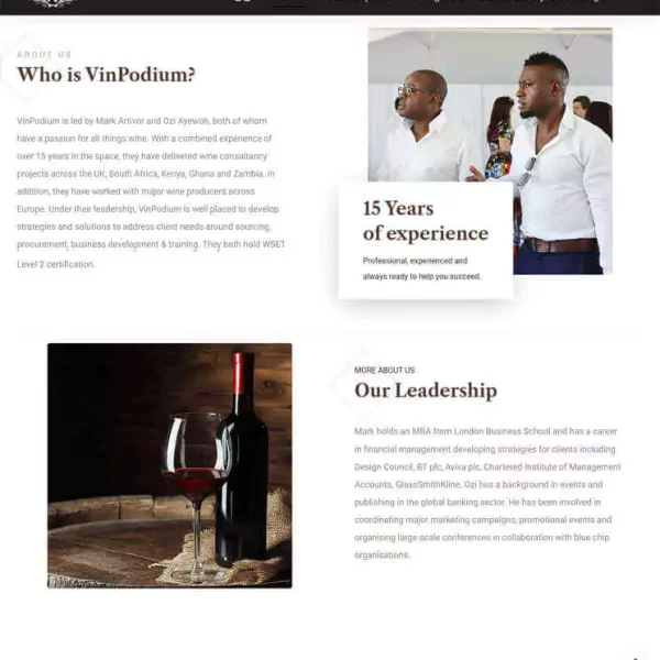 Vinpodium about page Vinpodium Website Design project Wine business consultancy in United Kingdom UK England