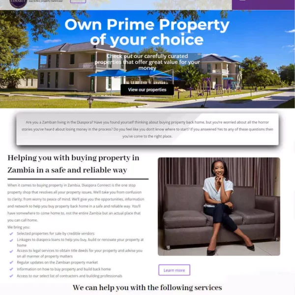 Buying Property in Zambia Website design and SEO services for Diaspora Connect Avofin website