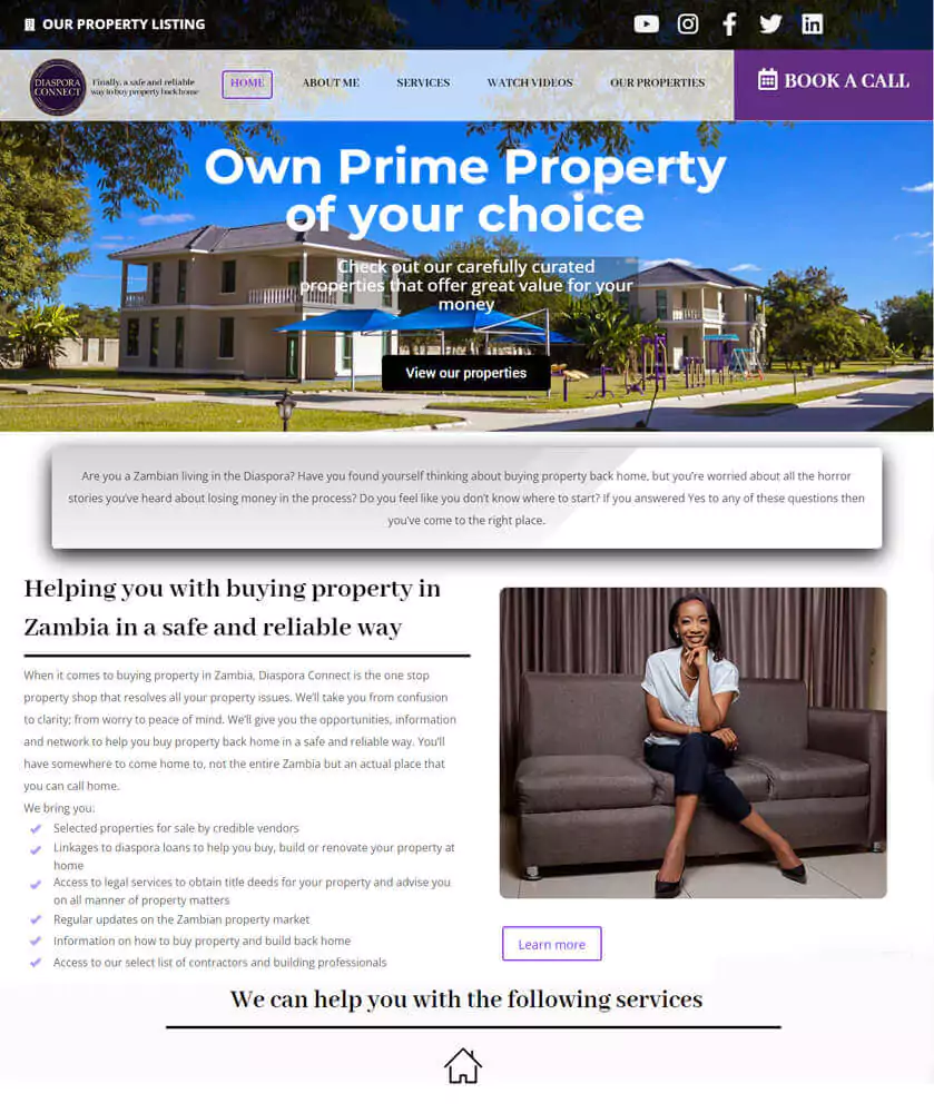 Buying Property in Zambia Website design and SEO services for Diaspora Connect Avofin website