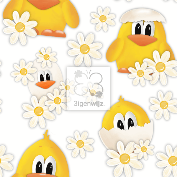 Patroon vol kuikentjes en margrietjes - Afbeelding 2
