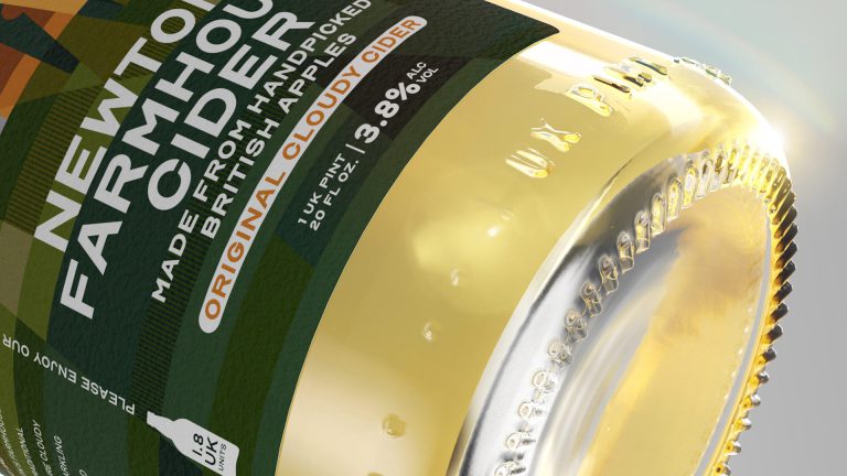 A closeup of a bottle and label designed by 3rd Floor (Bart De Keyzer) freelance graphic designer and illustrator specialising in branding and packaging design, available for work.