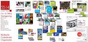 On- & Offline Vormgeving van o.a. brochures, flyers, advertenties, uitnodigingen, jubileumboek, kaarten banners, achterwanden,huisstijl (bewaking) Realisatie -Coördinatie - Organisatie