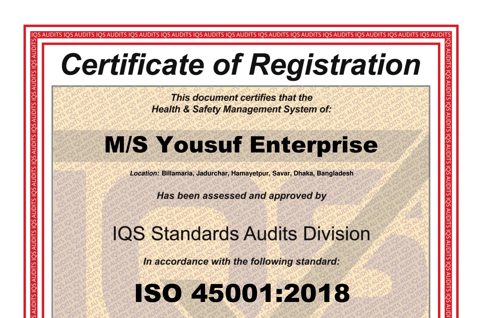 iso 45001 certificate