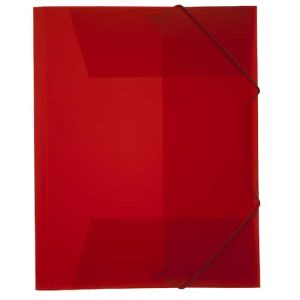 3-klaffsmapp med elastiska gummiband, A4, färgad polypropylen, transparent röd