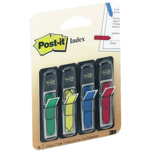 Post-it® Indexpilar, små, 11,9 x 43,2 mm, olika färger, 4 x förpackningar med 24 med hållare, 684-ARR4