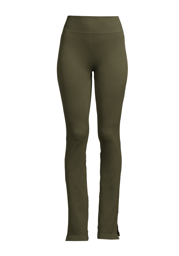 Seamless Rib Slit Pants - Forest Green