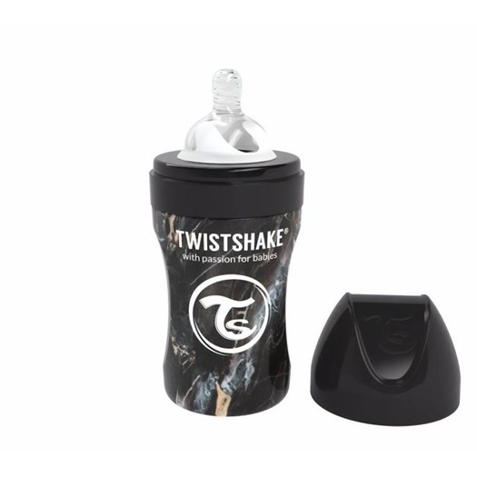 Twistshake Anti-Colic rostfri flaska 260 ml, marble svart