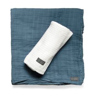 Vinter&Bloom gallerfilt+muslinfilt EKO, vit/storm blue