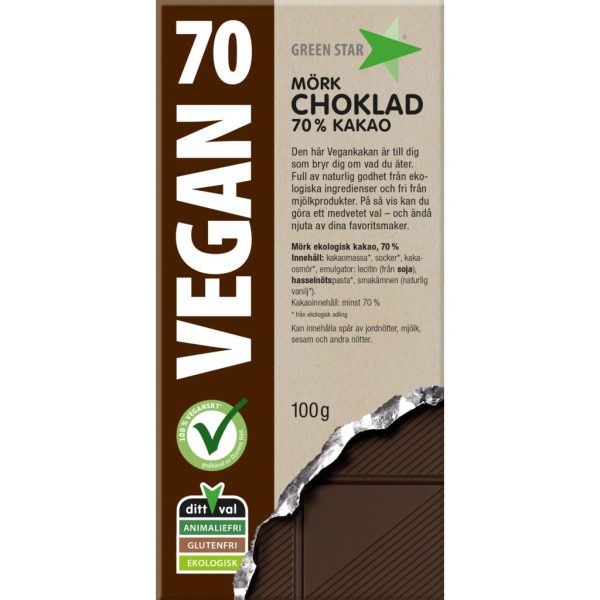 Green Star Vegan 70% mörk choklad EKO 100 g