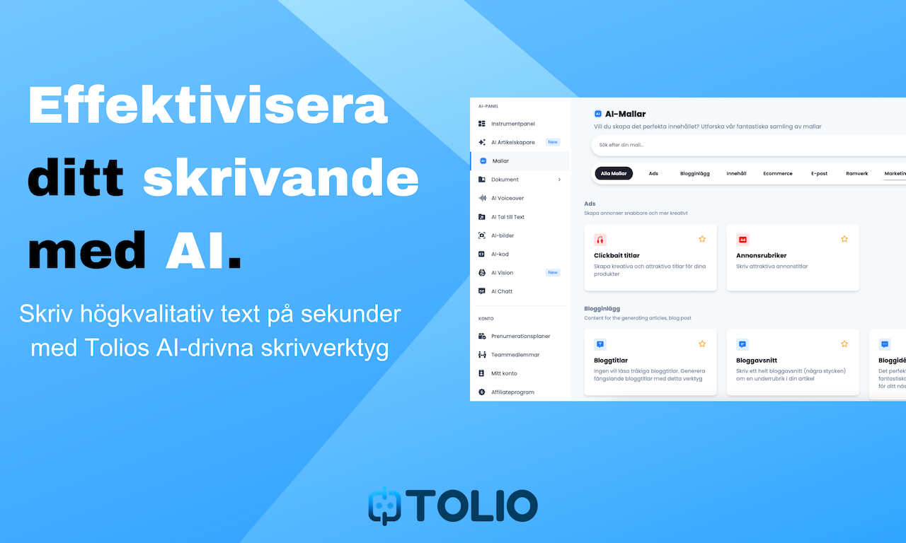 Tolio AI-skrivverktyg