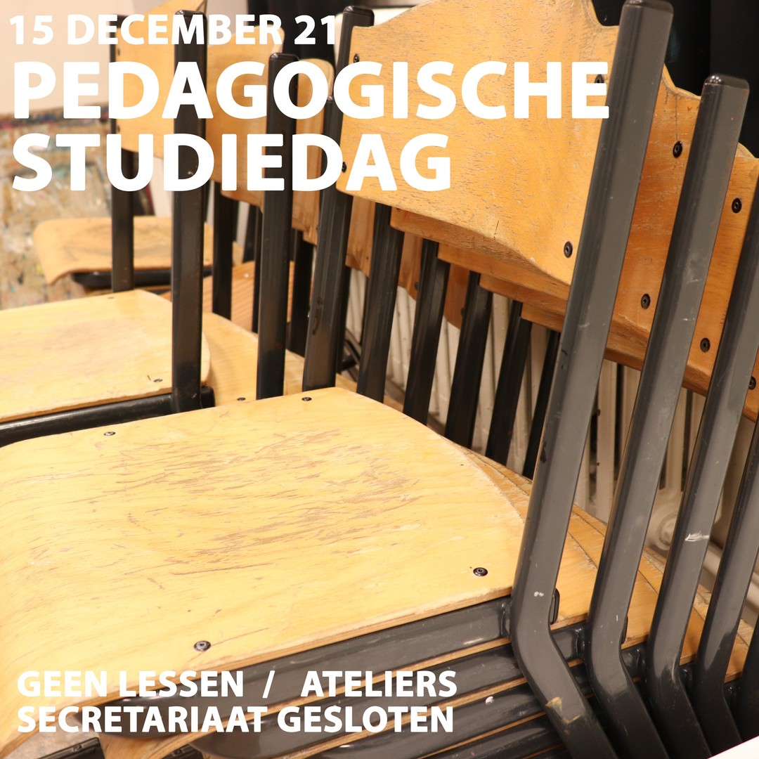 Dienstmededeling: Woensdag 15 december 2021 is er pedagogische studiedag in de Academie Brugge DKO. Hierdoor zullen er geen lessen of ateliers doorgaan en is het secretariaat gesloten.