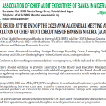 Communique Issued At The End Of The 2023 Annual General Meeting And Retreat Of The Association Of Chief Audit Executives Of Banks In Nigeria (Acaebin).