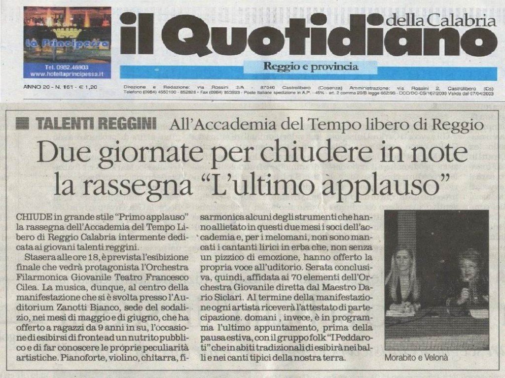 TALENTI REGGINI ALL'ACCADEMIA DEL TEMPO LIBERO DI RC da IL QUOTIDIANO del 13 giugno 2014 pagina 18