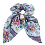 Kvinner blå hår scrunchie med perle