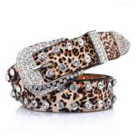 Leopardhud Pu-lær diamantbelte for damer