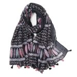 Vintage stil svart skjerf/sjal med tassel for damer