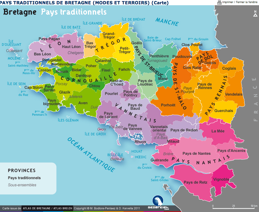 Carte des provinces de Bretagne