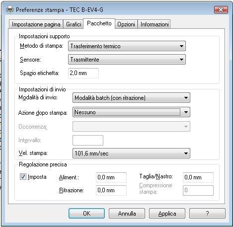 impostazioni Pacchetto Toshiba