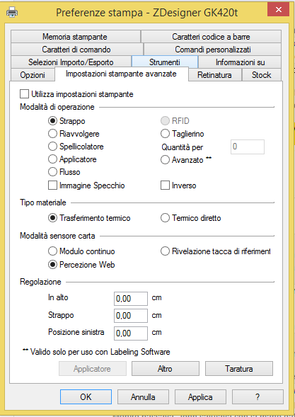 Impostazioni stampante avanzate