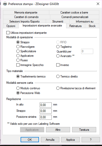 gx430 driver impostazioni avanzate