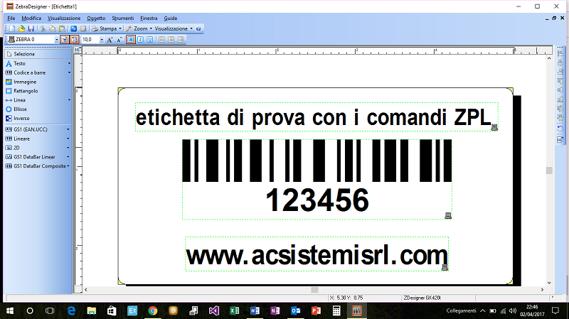 etichetta con comandi ZPL